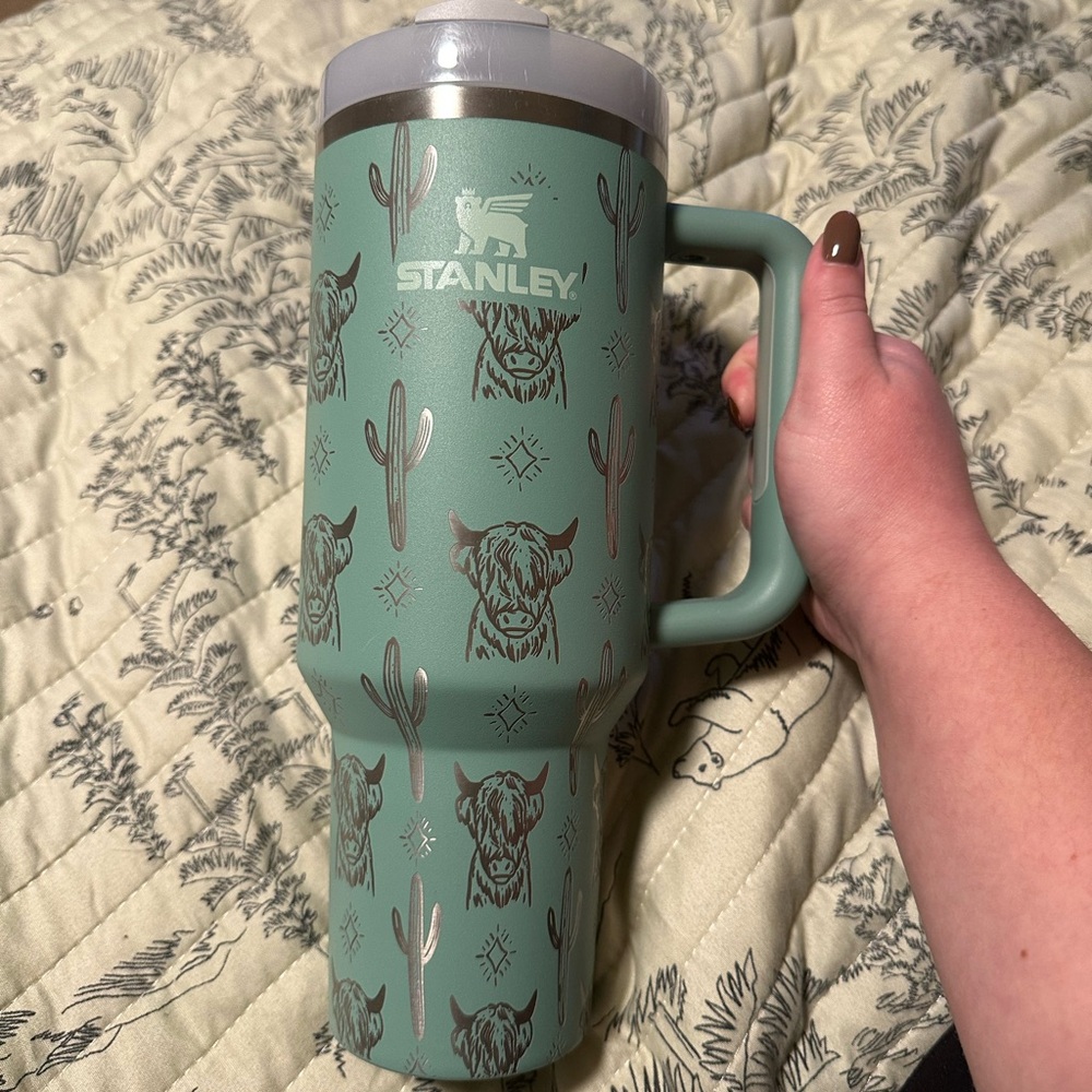 Stanley Eucalyptus Color Engraved with Cactus and Highland Cow